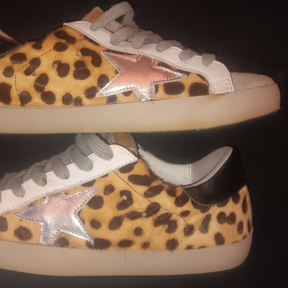 Golden Goose Brown and Pink Leopard Print Sneakers